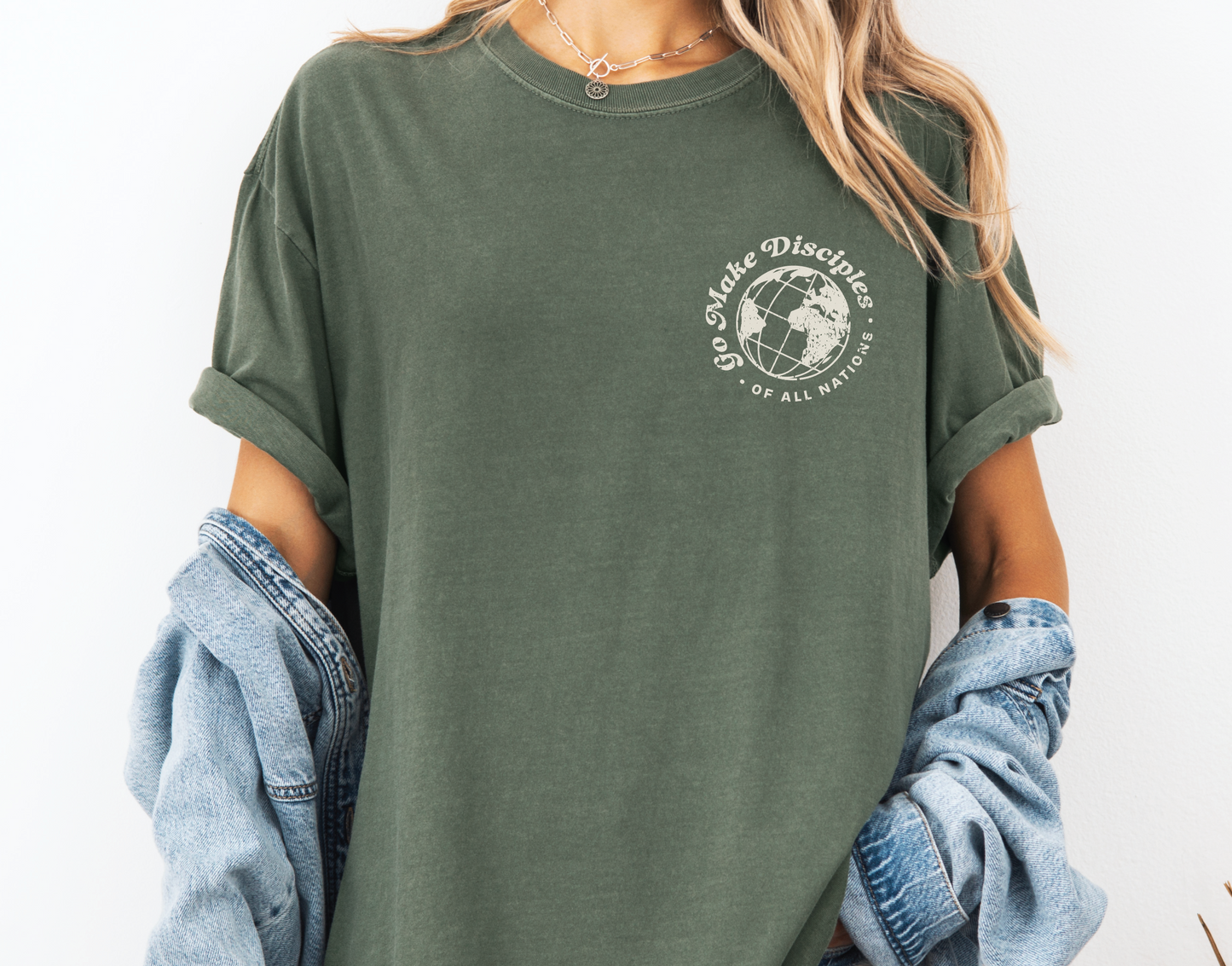 Women's Christian Bible Verse Shirt, Go Make Disciples Shirt, Matthew 28 Tee, Unisex Garment-Dyed, Gift for Christian Women