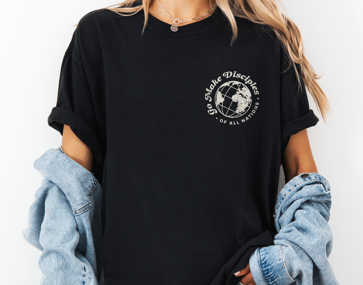 Women's Christian Bible Verse Shirt, Go Make Disciples Shirt, Matthew 28 Tee, Unisex Garment-Dyed, Gift for Christian Women