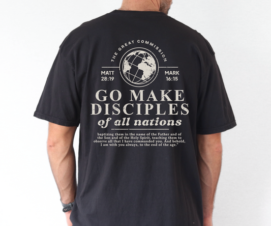 Men's Christian Bible Verse Shirt, Be Go Make Disciples Shirt, Matthew 28 Tee, Unisex Garment-Dyed Shirt, Comfort Colors, Gift for Men